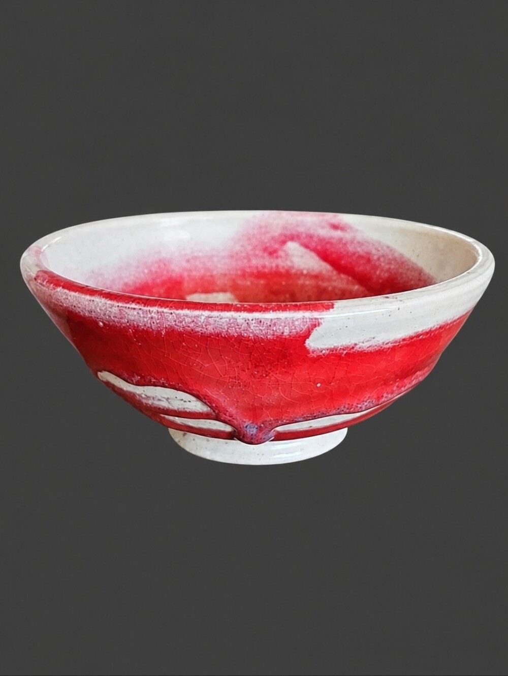 Vintage Studio Maui Signed Cranberry Drip Glaze Pottery Bowl